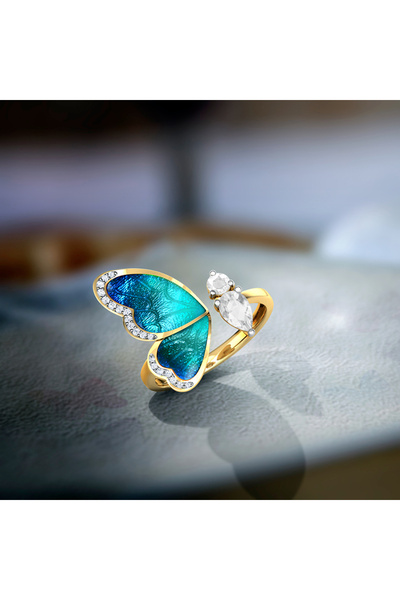 Choice خاتم نسائي M465 قابل للتعديل مع حلقات فراشة زرقاء، هدية عيد ميلاد روما...