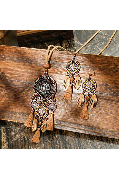 Choice مجموعة مجوهرات بوهو فينتاج X24112101 للنساء، قلادة وأقراط متناسقة مع س...