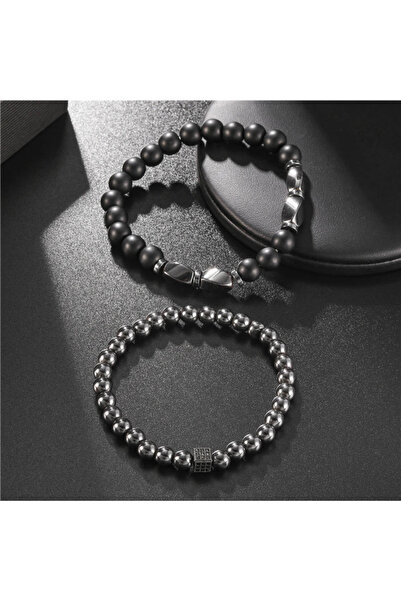 Choice 2pcs irregular Premium Bracelet Set Men Natural Onyx Hematite Stone Fi...