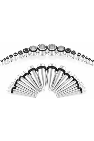 Choice مجموعة أدوات تمديد مقاييس الأذن 14G-00G باللون الفضي مكونة من 36 قطعة،...