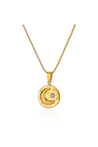 Choice N06538 قلادات نجمة القمر الزركون الأزرق للنساء من الفولاذ المقاوم للصد...