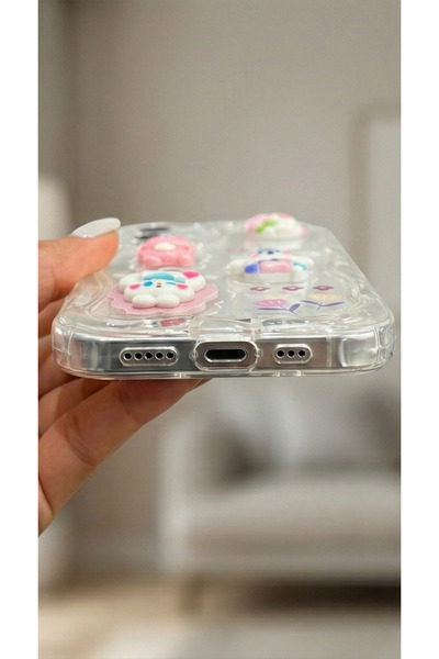 Rivor Realme 12 4G & Realme 12 Plus Uyumlu Kılıf 3D Sevimli Tavşan ve Ayıcık Figürlü Kabartmalı Dalgalı Wavy Şeffaf Kapak