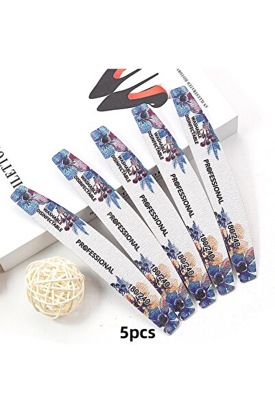 Choice 5 قطع زرقاء، 5 قطع من ملفات الأظافر الخشبية نصف القمرية، قابلة للغسل و...