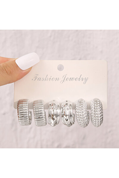 Choice أقراط دائرية هندسية من Silvery3 بتصميم على شكل قطرة ماء على شكل حرف C ...