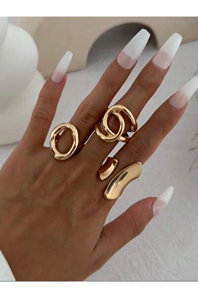 Choice مجموعة خواتم ذهبية مكونة من 3 قطع بتصميم ريترو بانك مبالغ فيه وغير متم...