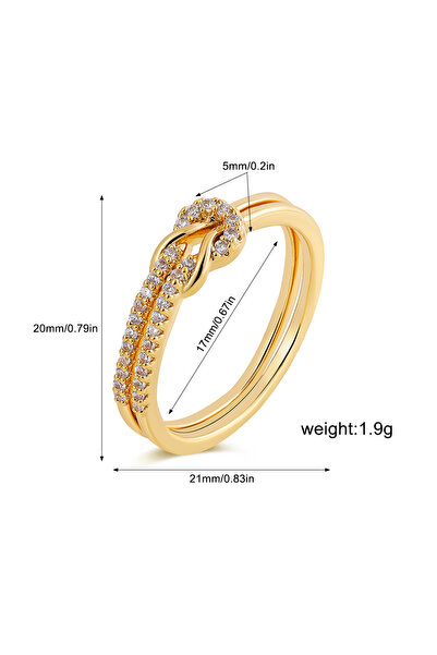 Choice 6 Gold Simple Bilayer Geometric Knot Couple Rings Luxury Shinny Zircon...