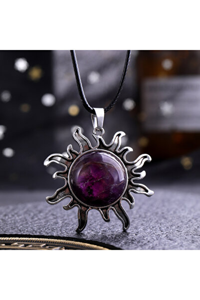 Choice قلادة شمس من الجمشت الطبيعي بتصميم عصري من الكوارتز الكريستالي المطلي ...