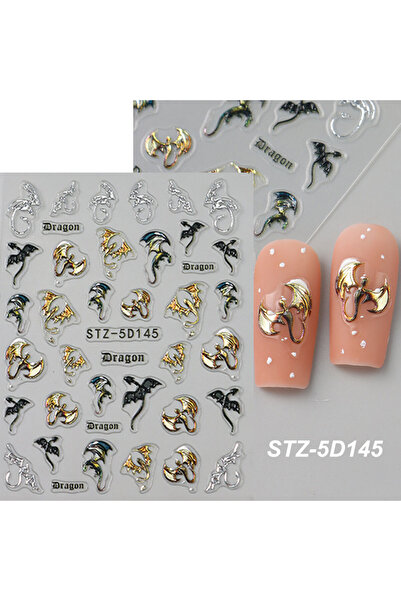 Choice STZ-5D145 1/2 قطعة 5D Y2K ملصق أظافر تنين منقوش متدرج معدني على شكل تن...