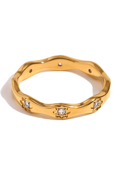 Choice خاتم على شكل موجة على شكل نجمة ثماني AJZ10113 مطلي بالذهب، مجوهرات نسا...