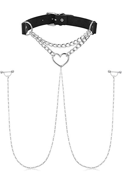 Choice1 B Nipple Ring Choker Necklaces Stainless Steel Nipple Rings Chain Hea...