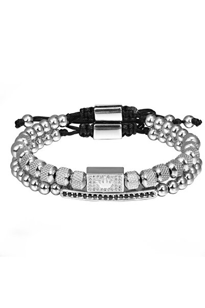 Choice مجموعة فضية مكونة من قطعتين من أساور السحر للرجال من الفولاذ المقاوم ل...