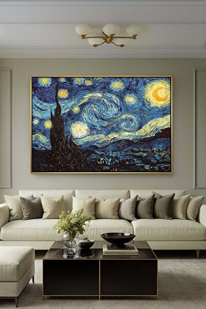 Wallivo Vincent Van Gogh Yıldızlı Gece Efsanevi Sanat Eseri Gümüş Metal Çerçe...