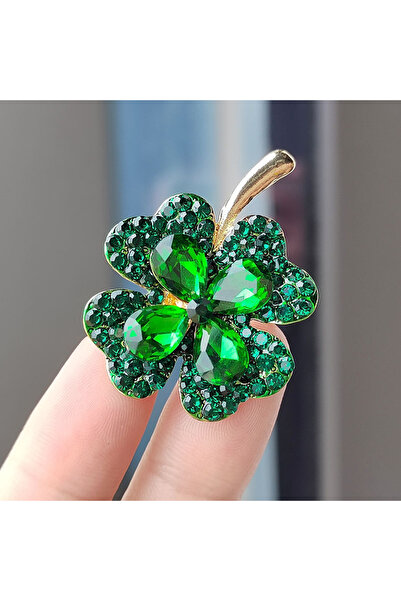 Choice دبوس سبيكة على شكل زهرة البرسيم الرباعية من IFYOUOO باللون الأخضر، دبو...