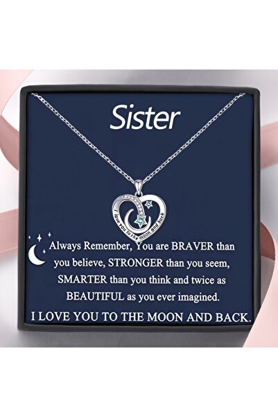 Choice قلادة فضية على شكل قلب من الزركونيا النحاسية على شكل قمر، أحبك حتى الق...