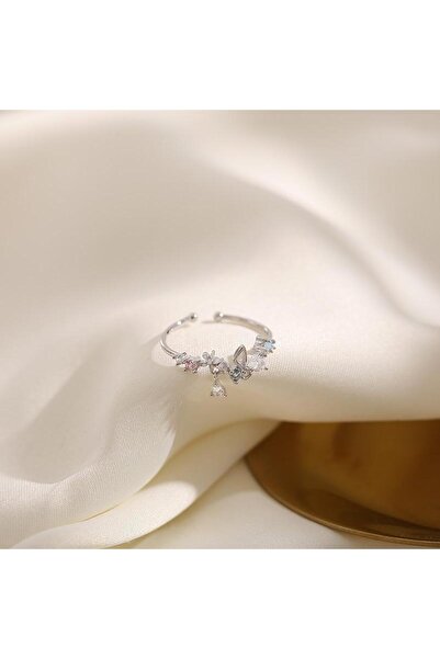 Choice خاتم قابل للتعديل S-R1235-Silver من ANENJERY مرصع بالزركون وزهور فيونك...