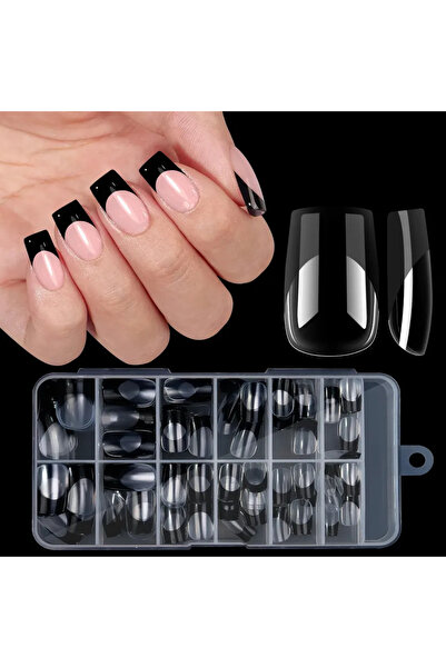 Choice أظافر صناعية فرنسية مربعة سوداء، 120 قطعة/صندوق، أكريليك متعدد الألوان...