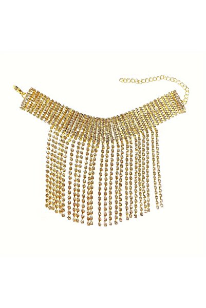 Choice سلسلة من أحجار الراين بتصميم جديد على الطراز الوطني، سلسلة لامعة من شرابات القدم، قطعة واحدة باللون الذهبي