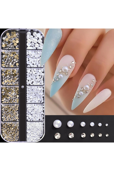 Choice PH256 12 شبكة من أحجار الراين ثلاثية الأبعاد + لؤلؤ سحر فن الأظافر مخت...