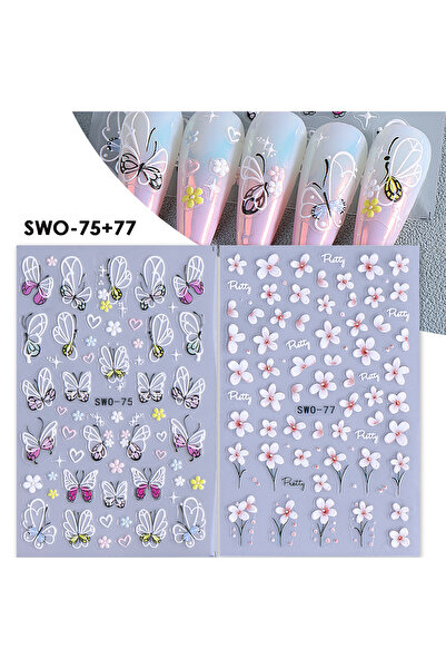 Choice ملصقات أظافر غير لامعة SWO-75 SWO-77، قطعتان، بتصميم بتلات أكريليك ورد...