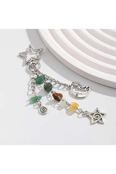 Choice سلسلة مفاتيح أنيقة ورائعة من إنجيمارك، بلون فضي، مزينة بنجوم وشمس وقمر...