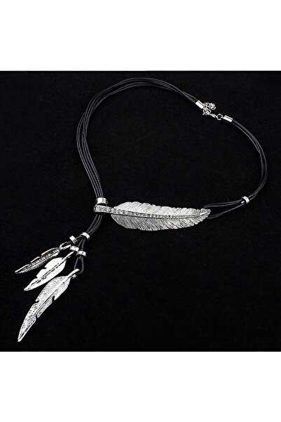 Choice قلادة بتصميم ريشة معدنية عتيقة باللون الأسود والفضي، على طراز بوهيمي، ...