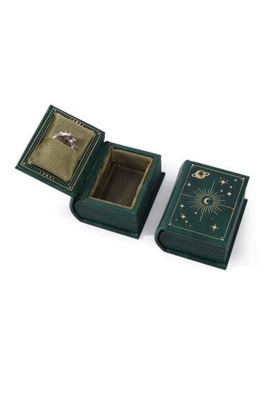 Choice علبة مجوهرات جلدية خضراء على شكل كتاب، علبة خواتم مبطنة بقماش من جلد ا...