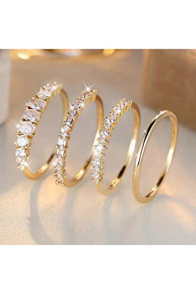 Choice ZF1257-1 9 خواتم هندسية مرصعة بالزركونيا اللامعة الرائعة، 4 قطع / طقم ...