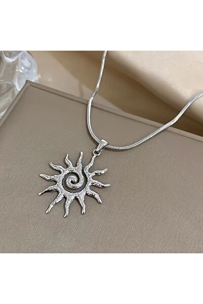 Choice Sun necklace-silver Vintage Chic Sun Shaped Pendant Stainless Steel Necklace Statement Golden Fashio
