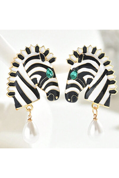 Choice كوان شي يي - زوج واحد من أقراط الزيبرا المزينة بالترتر واللؤلؤ الصناعي...