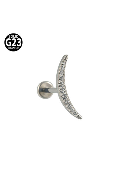 Choice آذان هندسية 1.2 × 8 مم فضية E 1 قطعة G23 تيتانيوم صلب CZ زهرة قمر غضرو...