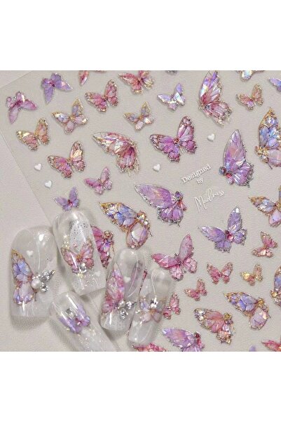 Choice ملصقات أظافر على شكل فراشة لامعة بتقنية 5D T164PR لتزيين أظافر أورورا ...
