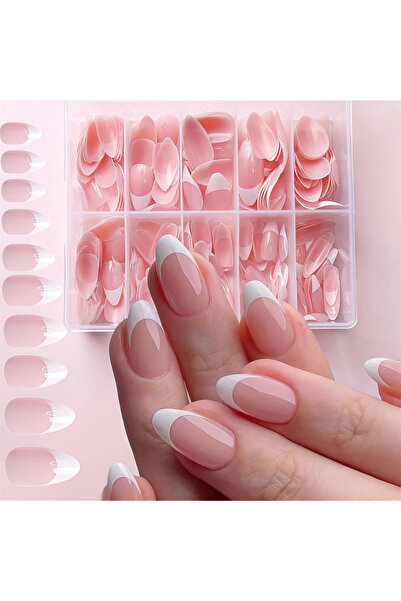 Choice علبة بيضاء تحتوي على 120 قطعة من أظافر اللوز الوردية، أظافر بيضاء بالض...