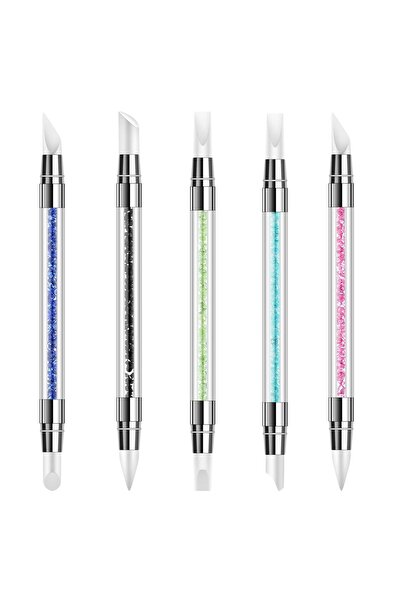 Choice مجموعة من 5 قطع 1/5 قطع من قلم نحت فن الأظافر ذو طرفين من السيليكون أدوات أظافر مرصعة بأحجار الراين من السيليكون