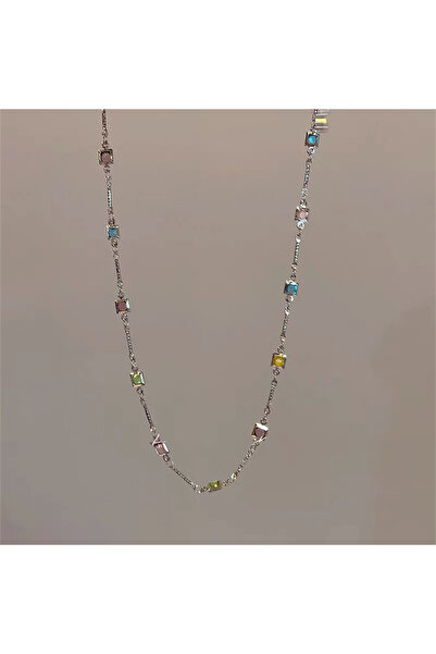 Choice Silver Rainbow Crystal Gemstone Retro Choker Colored Zircon Necklace F...