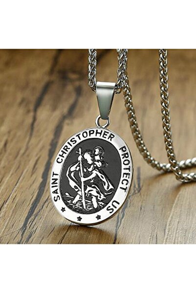 Choice A7679- قلادة فضية كلاسيكية أوروبية وأمريكية على شكل القديس كريستوفر لل...