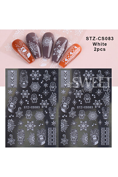 Choice STZ-CS083 أبيض - قطعتان من ملصقات الأظافر ثلاثية الأبعاد باللون الذهبي...