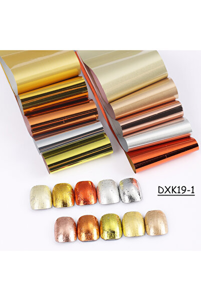 Choice DXK19-1 عبوة من 10 قطع من رقائق نقل الأظافر المعدنية باللون الذهبي وال...