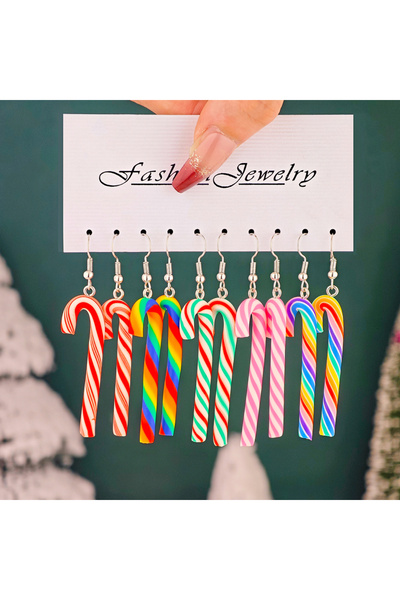 Choice style1 10pcs Christmas Candy Cane Earrings Set Soft Clay Rainbow Strip...