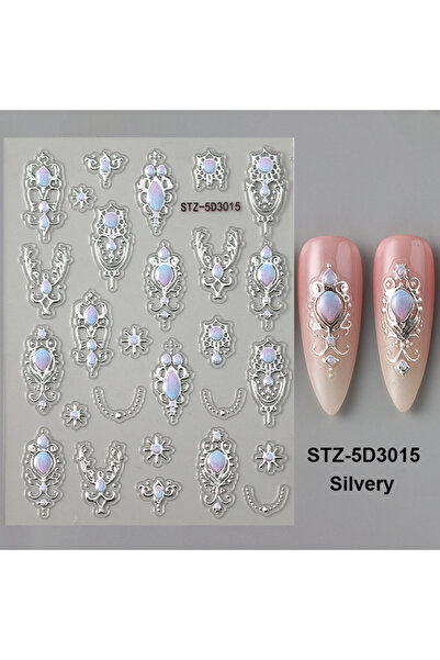 Choice ملصقات أظافر STZ-5D3015 فضية فاخرة ذهبية فضية على الطراز الباروكي منقوشة Y2K معدنية ريترو أوروبية