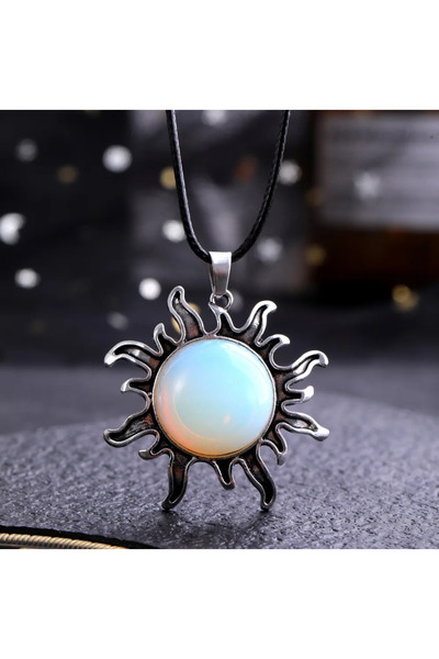 Choice قلادة الشمس من سبيكة الفضة المطلية بحجر أوبال فاشون الطبيعي من الكوارت...