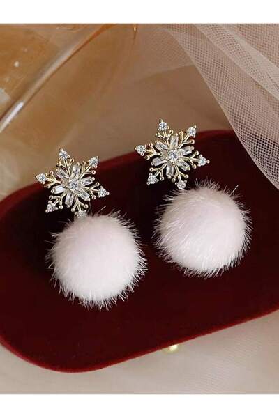 Choice أقراط على شكل كرة ندفة ثلجية على شكل كرة بوم بوم لطيفة على شكل قوس من ندفة الثلج على شكل أيل مجوهرات أنيقة رائعة لعيد الميلاد للنساء