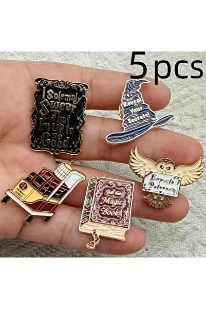 Miniso Light Yellow Gold Color 5pcs Anime Lapel Magic Academy Pins Enamel Bro...