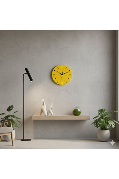 HomiHomeDecor Modern Sarı Duvar Saati – Minimal Tasarım, Parlak Yüzey, Sessiz...