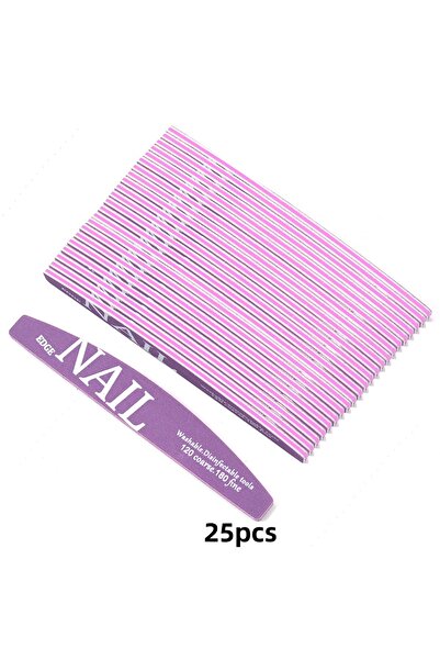 Choice 25 قطعة من مبرد الأظافر الأرجواني على شكل نصف قمر بحبيبات 120/180، أدو...