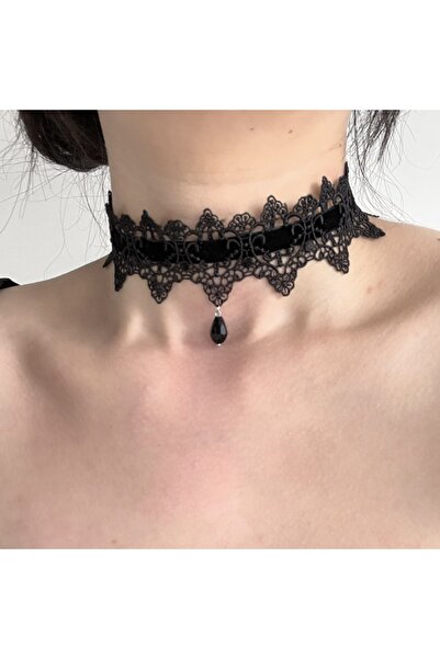 Choice قلادة تشوكر أنيقة من الدانتيل الأسود مطلية بالزنك الأسود، قلادة تشوكر ...