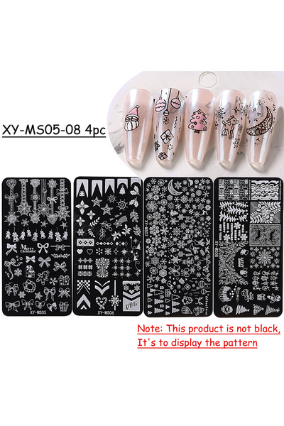 Choice XY-MS05-08 4 قطع من ألواح ختم أظافر عيد الميلاد، قفازات على شكل ندفة ث...