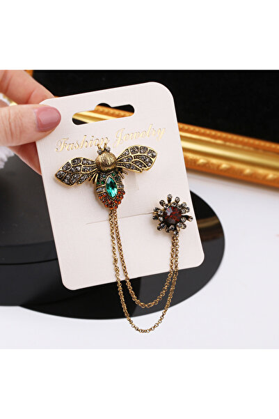 Choice L2-6-2879 دبوس بروش نسائي عتيق على شكل نحلة أنثوية، سلسلة شرابة مزدوجة...