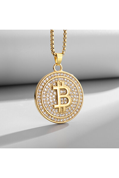 Choice AL20827- قلادة بيتكوين ذهبية لامعة مرصعة بأحجار الراين للرجال والنساء ...