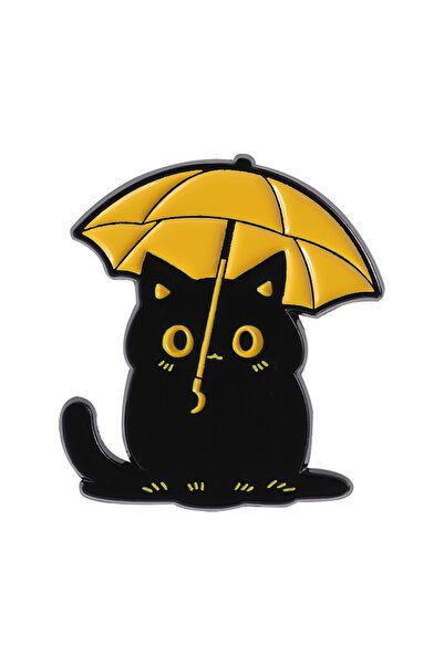 Choice النمط 2 دبابيس مينا قطة سوداء مضحكة مع مظلة بطة مع أحذية مطر في بركة د...