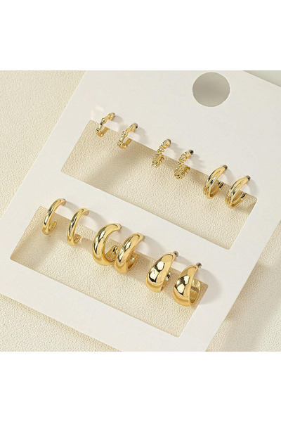 Choice KV5875701 مجموعة من 12 أقراط دائرية ذهبية عتيقة للنساء بتصميم هندسي بس...